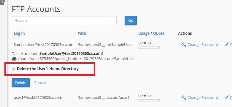 cPanel FTP delete the home directory