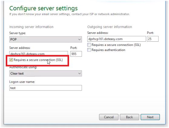 incoming server SSL Windows Live Mail