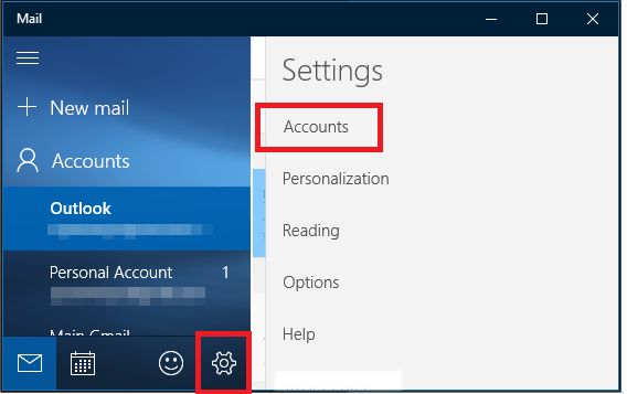 Windows 10 Mail Account Settings