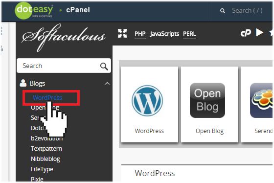 Softaculous WordPress install
