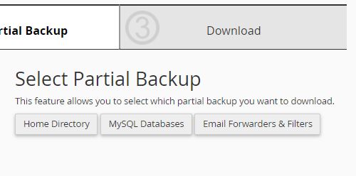 cPanel backup wizard partial backup