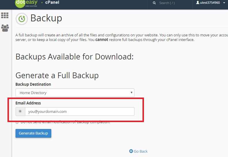 cPanel backup complete email notification