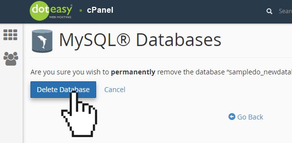 Doteasy cPanel MySQL database confirm delete database