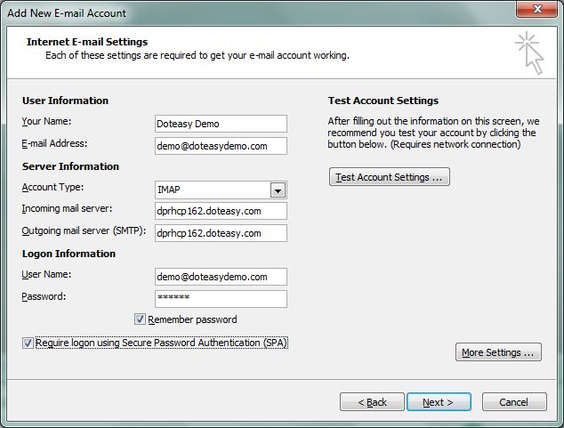 email client settings