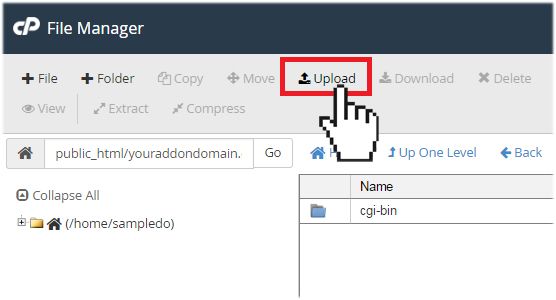 Doteasy cPanel File Manager addon domain upload