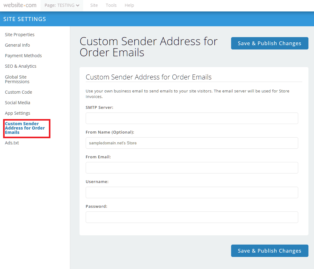 custom sender address for order emails