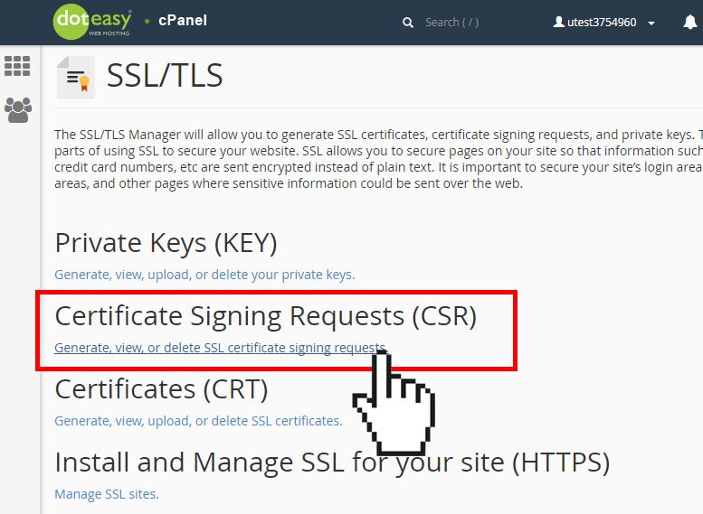 cPanel SSL generate certificate signing requests