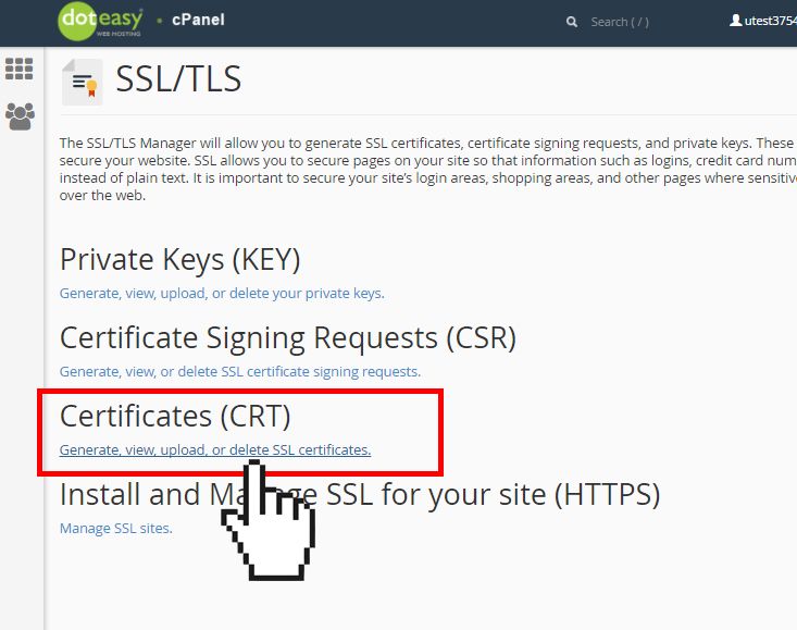 cPanel upload ssl certificate