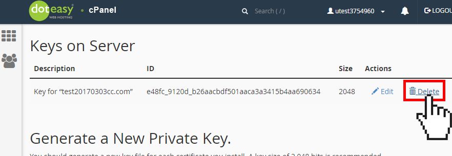 cPanel SSL private keys delete