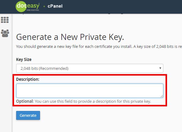 cPanel SSL private key description