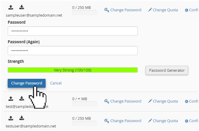 cPanel email new password confirmed