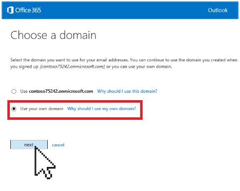 use your own domain name Office 365