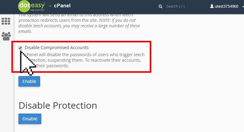 cPanel Leech protection disable compromised accounts