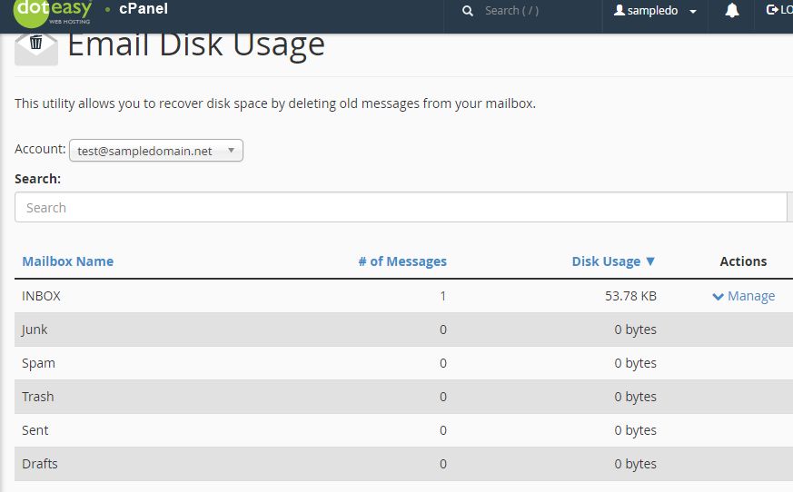 cPanel email disk usage