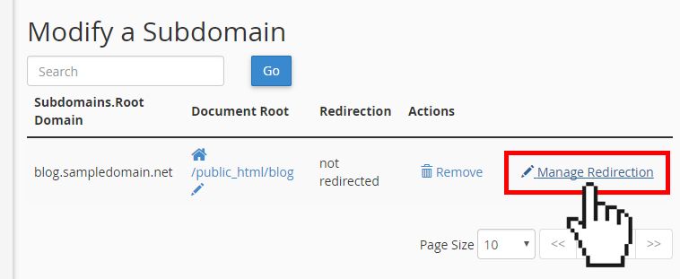Doteasy cPanel subdomain manage redirection