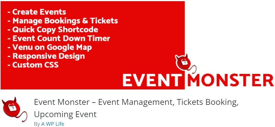 Free WordPress Plugin: Event Monster – Event Management, Tickets Booking, Upcoming Event