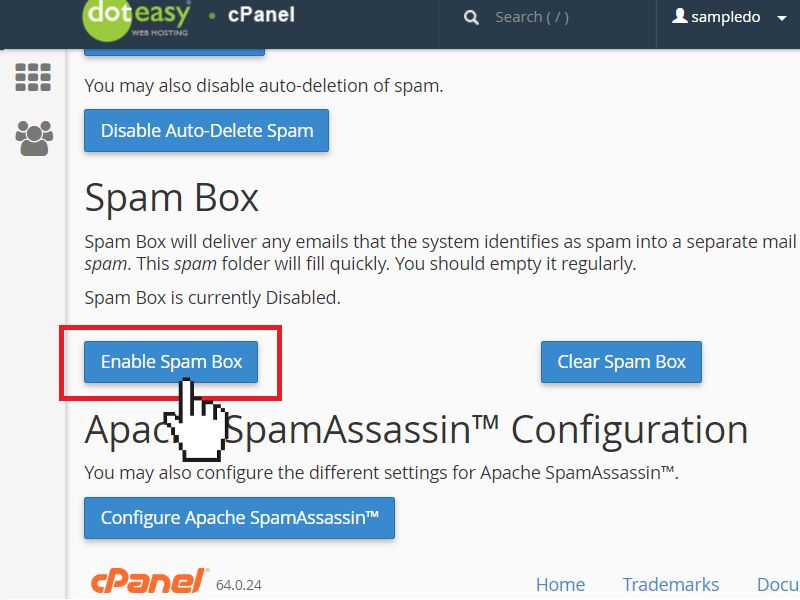 enable spam box in SpamAssassin