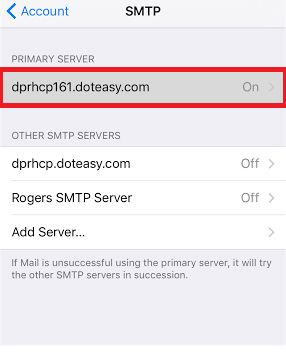 ios SMTP primary server