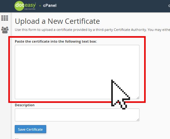 cPanel SSL paste certificate