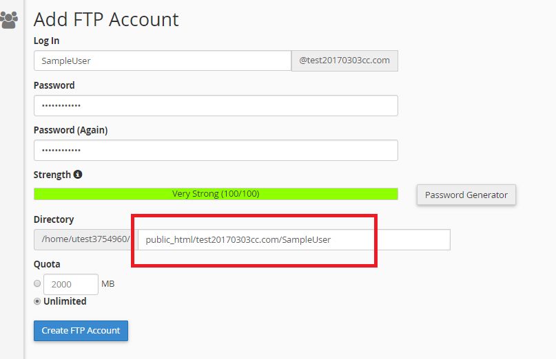 cPanel FTP account auto generate user folder