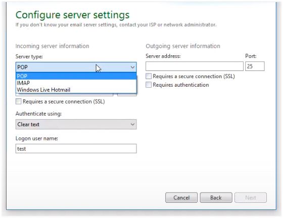 configure server settings Windows Live Mail