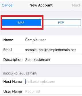 IMAP option on ios Mail