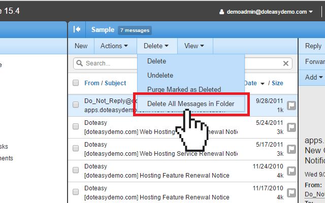 Doteasy Smartermail delete all messages