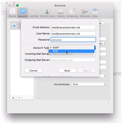 Mac Mail account settings