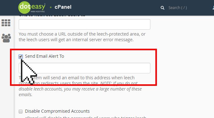 cPanel Leech send email alert