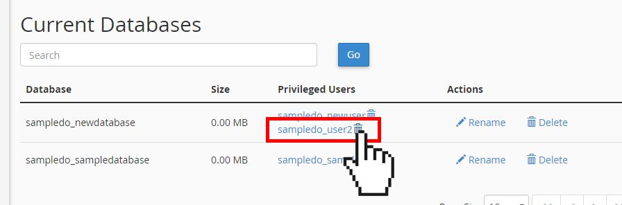 Doteasy cPanel MySQL database delete user