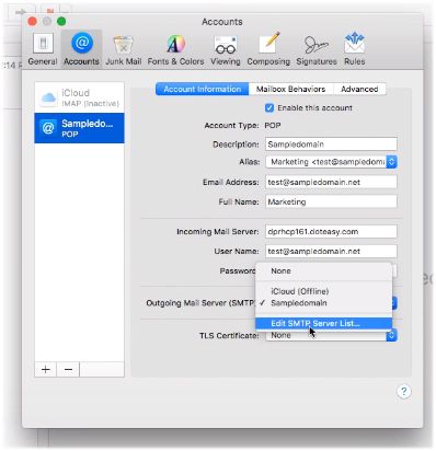 Mac Mail edit smtp server list