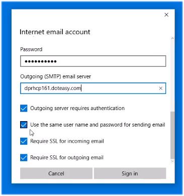 Windows 10 Mail account settings