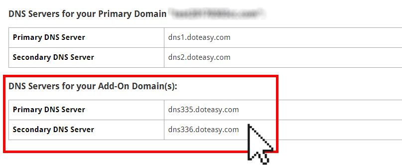 Doteasy DNS for add-on domain