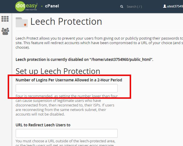 cPanel set up Leech protection