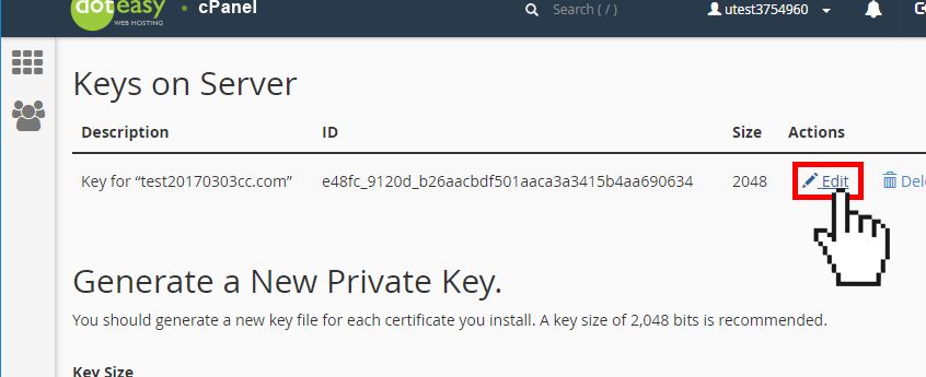 cPanel SSL private key edit