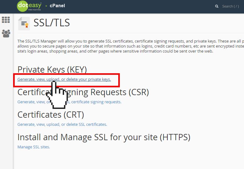 cPanel SSL generate private key