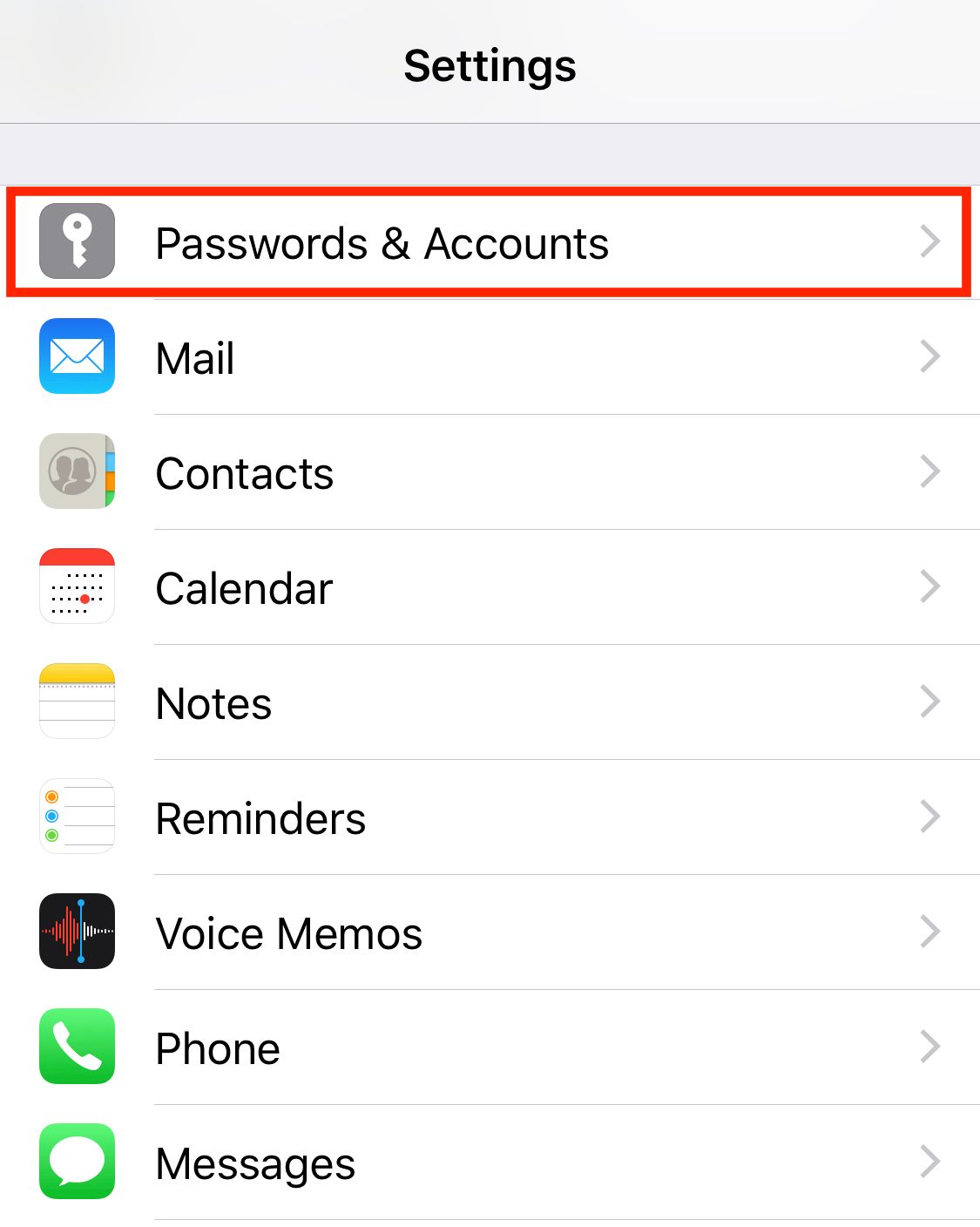 iPhone password account settings