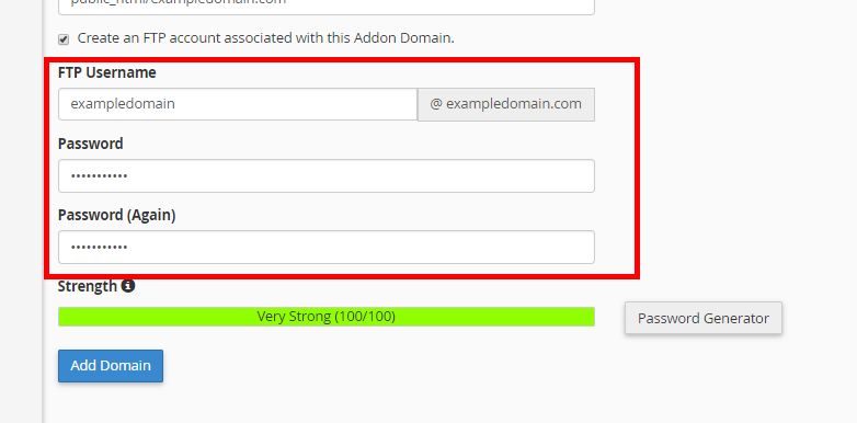 Doteasy cPanel addon domain FTP username