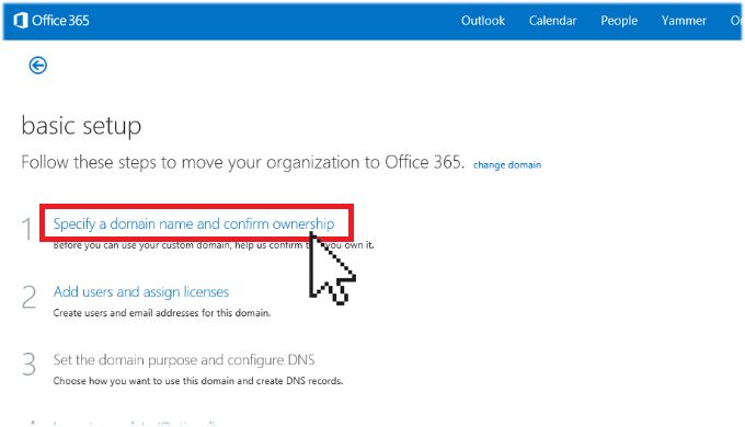 specify a domain name Office 365