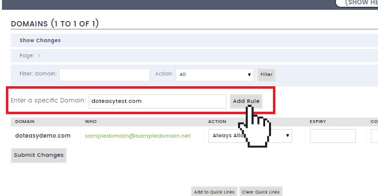 Doteasy email protection system adding domain rules