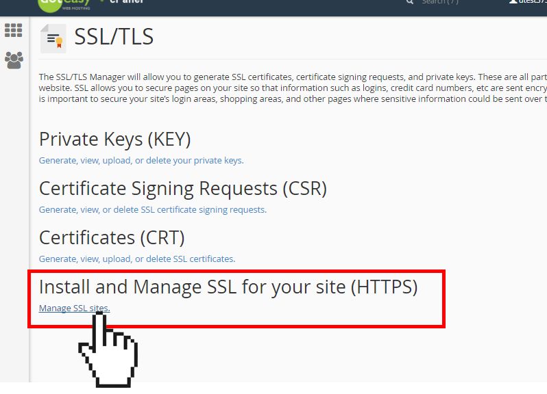 cPanel manage SSL site