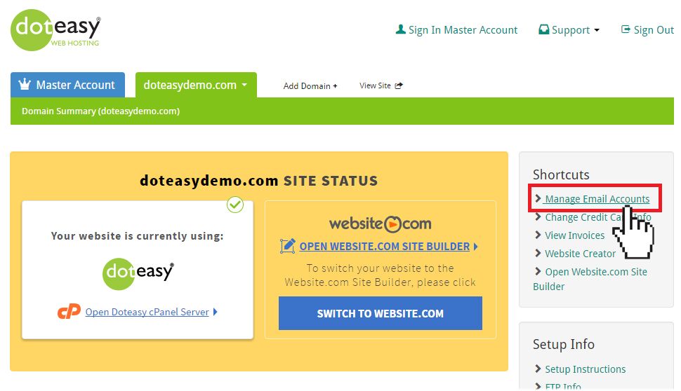 Doteasy manage email accounts