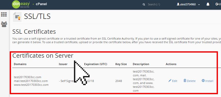 cPanel SSL certificates on server