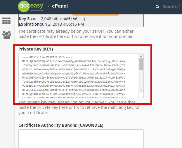 cPanel SSL private key