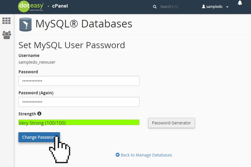 Doteasy cPanel MySQL database user change password