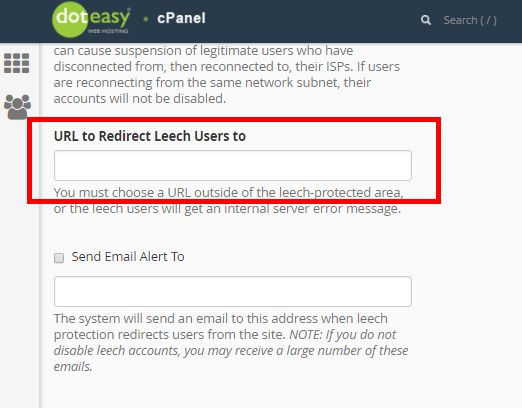 cPanel redirect Leech users