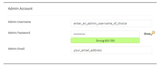 WordPress username and password setup