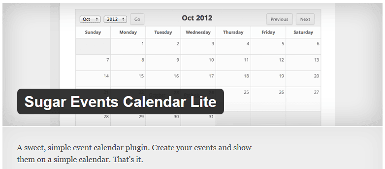 Free WordPress Plugin: Sugar Events Calendar Lite