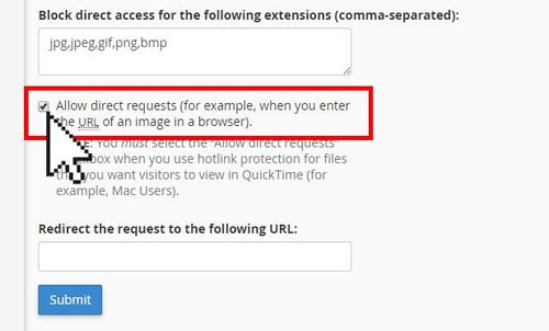 cPanel hotlink protection allow direct request